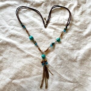 Turquoise And Leather Necklace